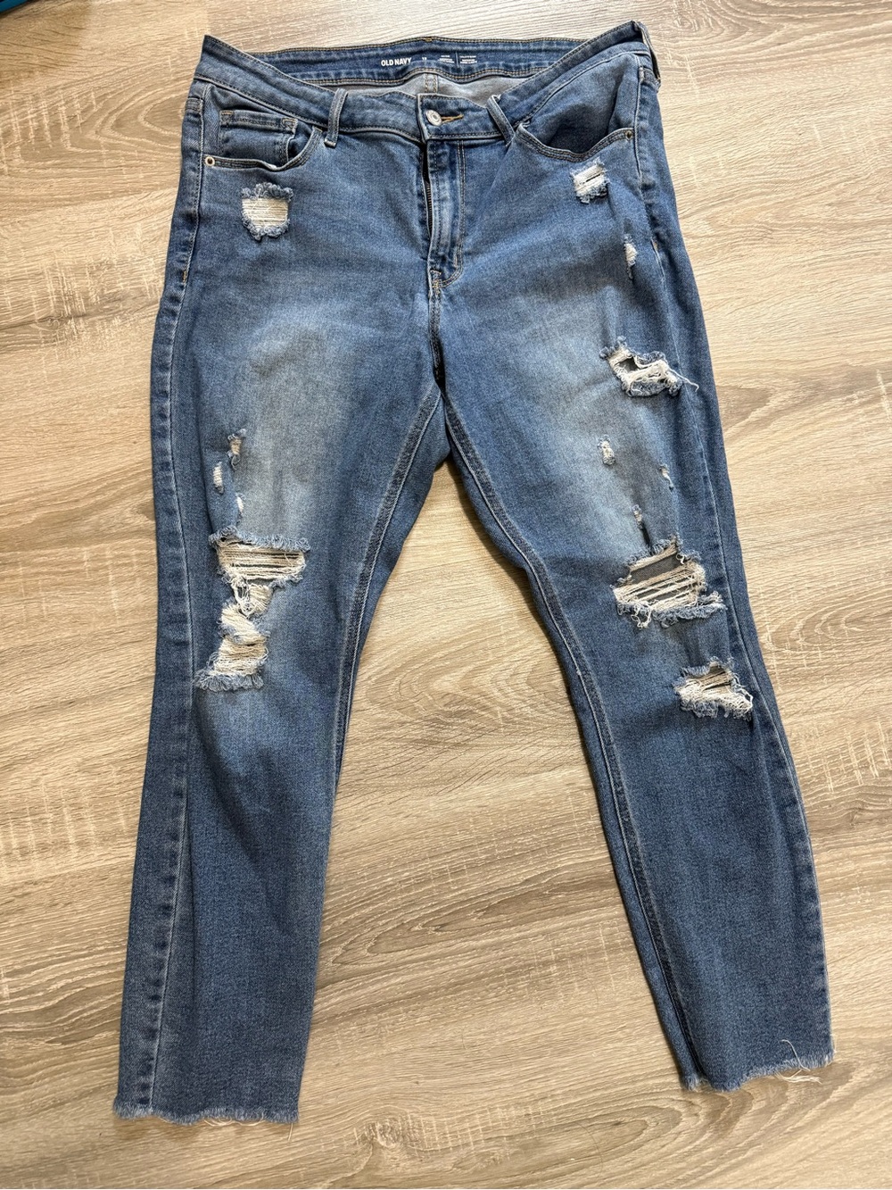 Old Navy Women's Distressed Skinny Jeans - Dark Blue